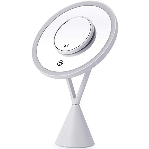 Mirrorvana Lighted Makeup Mirror with 30 LED Lightbulbs and Detachable 5X Magnifying Spot Mirror, 13" Height & 7" Diameter