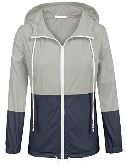 SoTeer Women's Waterproof Raincoat Outdoor Hooded Rain Jacket Windbreaker (14 Colors S-XXL)