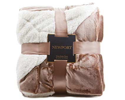 ReLive Newport Reversible 50-by-60-inch Velvet Berber Throw Blanket, Dusty Taupe