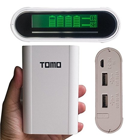 TOMO® 10400mAh Dual USB Charing Port Smart Power Bank for 4X 18650 External Batteries, with Large LCD Display (YM-V8-4)
