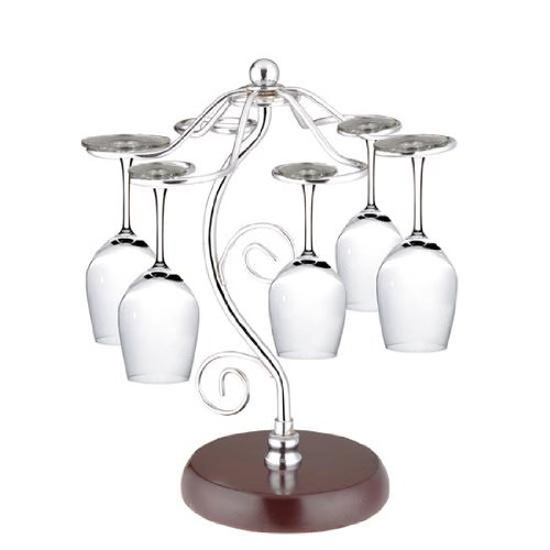 Artistic Elegant 6 Hook Silver Chrome Tone Metal Wine Glass Holder Stand Stemware Rack Air Drying System Tree Display