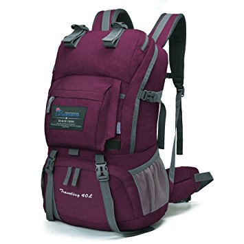 Mountaintop 40L Water-resistant Hiking Daypack/Camping Backpck/Travel Daypack/Casual Backpack with Rain Cover for Outdoor Climbing School-5812II ( Purple red)