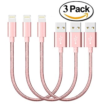 Direct Wire & Cable Nylon USB Lightning Cable Charging Cable for iPhone, 9 Inch, 3 Pack - Rose Gold