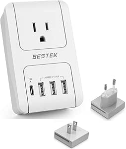 BESTEK International Travel Adapter, 3000W Converter Travel Adapter for Hair Dryer, Curling Iron USB Travel Wall Charger with Worldwide Wall Plugs for US, EU(PD35W,1004, White)