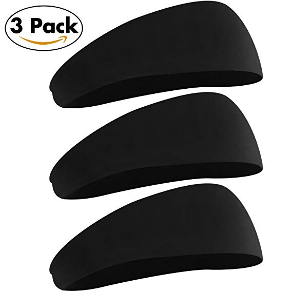 Noorlee Mens Headband, 3 Pack Guys Sweatband for Men Women Unisex with Moisture Wicking Sports Headband for Running, Yoga, Basketball, Working Out, Performance Stretch Workout Sweatband