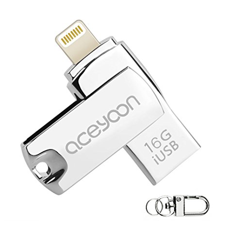 aceyoon 16GB Lightning Flash Drive Mini Metal Lightning USB External Memory Expansion Stick Support Password Setting for iOS iPhone, iPad, iPod