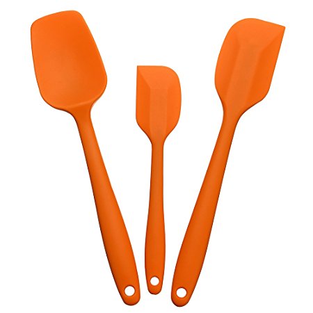 Silicone Spatula,Xpatee 3-Piece 600ºF Heat-Resistant Non-stick Flexible Rubber Baking Spatula Spoon Scraper with Stainless Steel Core (Orange)