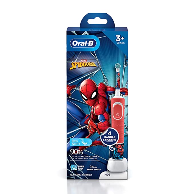 Oral B Kids Electric Rechargeable Toothbrush, Featuring Spider Man, Extra Soft Bristles (Age 3 ,Multicolor)