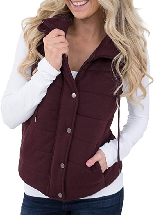 Dokotoo Womens Button Down Quilted Gilet Lightweight Vest Jacket with Pockets