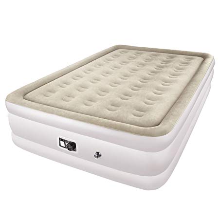 TOPELEK Inflatable Air Bed, Air Mattress Queen Size, with Built-In Electric Pump, Inflatable Mattress Double with Storage Bag and Repair Patches, Flocked Airebed