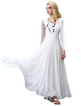 Yacun Women's White Swing Chiffon Maxi Long Dress