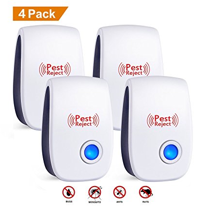 Ultrasonic Pest Repeller, AWON 4 Pack Electronic Plug - in DOUBLE IMPACT Pest Control Ultrasonic for Mosquitoes, Mice, Ants, Roaches, Spiders, Bugs, Flies, Insects, Rodents And More …