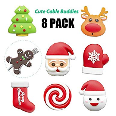 KIMCOME Christmas Bites Cable Protector 8 Pack, Santa Cord Buddies for Charging Cords, Cable Bites Cord Protectors