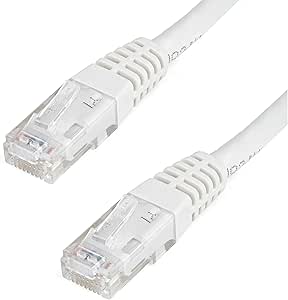 StarTech.com 2ft CAT6 Ethernet Cable - White CAT 6 Gigabit Ethernet Wire -650MHz 100W PoE   RJ45 UTP Molded Category 6 Network/Patch Cord w/Strain Relief/Fluke Tested UL/TIA Certified (C6PATCH2WH)