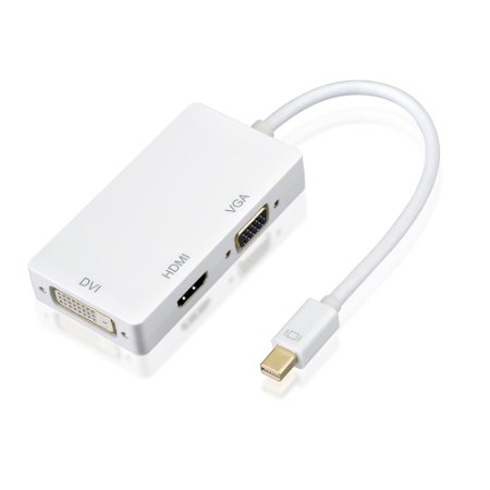 Mini DisplayPort Adapter,VicTsing® Gold Plated Mini DP(Thunderbolt Port Compatible)to DVI/VGA/HDMI TV AV HDTV 3-in-1 cable in White