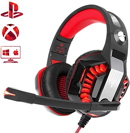 Beexcellent Gaming Headset for PS4 PC Xbox One(S/X) Laptop Mac PS4 Headset Gamer Headphone with Adjustable Noise Cancelling Mic LED Light Bass Surround