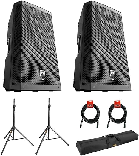 Electro-Voice ZLX-12BT 12" 2-Way 1000W Bluetooth Powered Loudspeaker (Pair) with 2X Steel Speaker Stand, Stand Bag 51"& 2X XLR Cable Bundle