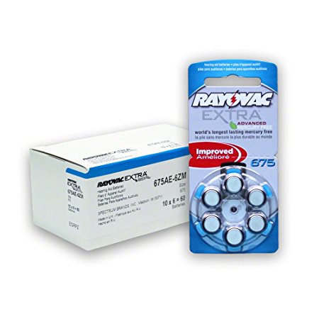 60 Rayovac Extra Mercury Free Hearing Aid Batteries Size: 675