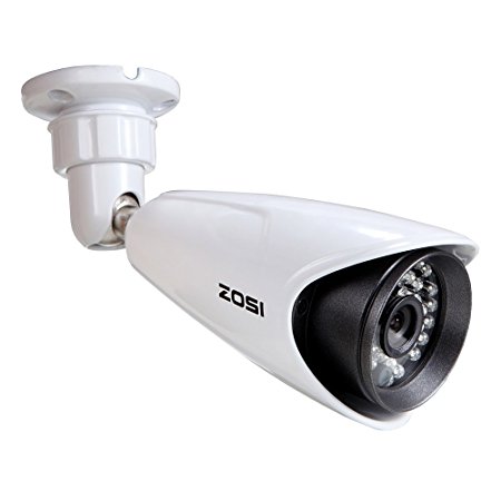 ZOSI 1/3" CCTV Bullet Security Camera 1000TVL High Resolution Day Night Vision Weatherproof Surveillance Cameras- 36PCS Infrared LEDs, 100ft(30m) IR Distance, Aluminum Metal Housing white