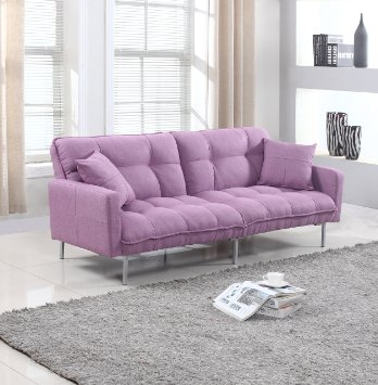 Divano Roma Furniture Collection - Modern Plush Tufted Linen Fabric Splitback Living Room Sleeper Futon (Light Purple)