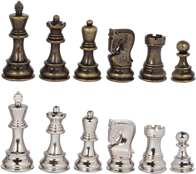 Lowell Silver and Bronze Metal Chess Pieces with 3.75 Inch King and Extra Queens, Pieces Only, No Board