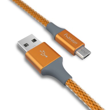 IMKEY® Premium 10 Feet Tangle-Free Braided Micro USB 2.0 Sync Data Fast Charging Cable For Samsung Galaxy S7/ S6 / Edge, S4/ S3/ Note 5 / 4 / 2,Google Nexus,LG,HTC,Nokia,Blackberry And More - (Orange)