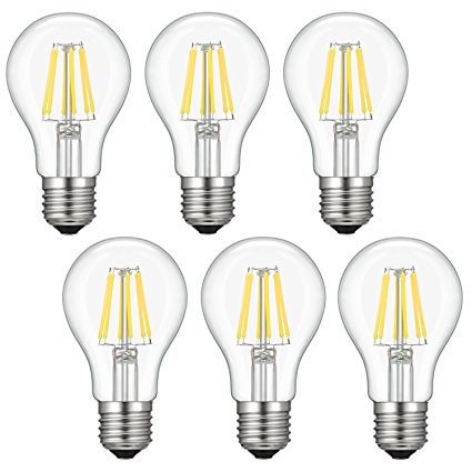 Dimmable Led Edison Bulb A19, Kohree 6W Vintage Filament Light Bulb, 60W Incandescent Equivalent Antique Bulb, 4000K Daylight, E26 Base, Pack of 6