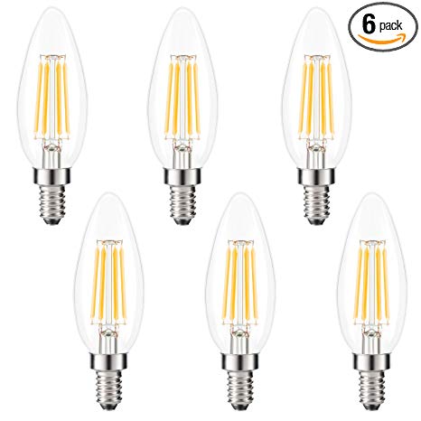 Kohree E12 LED Candelabra Bulb Chandelier Light Bulb 2700K Warm White, 4W, 40W Equivalent, C35 Incandescent Edison Candle Light Bulb, Pack of 6