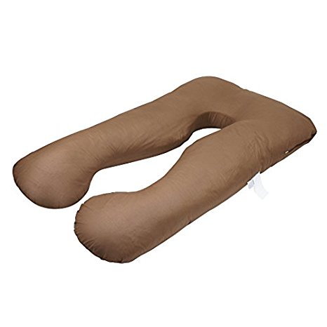Zeny® Pregnancy Pillow Maternity Belly Contoured Body U Shape Extra Comfort Cuddler w/ Zippered Cover- Brown (Brown)
