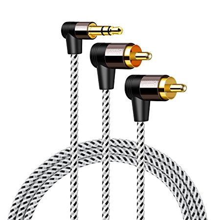 3.5mm to RCA ,CableCreation Angle 3.5mm Male to 2RCA Male Auxiliary Stereo Audio Y Splitter Gold-Plated Angle for Smartphones, MP3, Tablets, Speakers,Home Theater,HDTV,1.6ft/0.5M