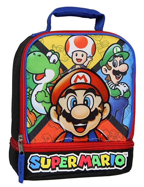 Super Mario Luigi Toad Yoshi Dual Compartment Insulated Lunch Box Lunch Bag Soft Kit Cooler