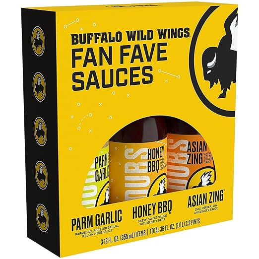Buffalo Wild Wings Fan Favorite Variety Sauces, 12 fl oz, (355mL) 3 Pack (Parmesan Garlic, Honey BBQ and Asian Zing)