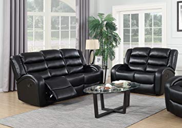 GTU Furniture Motion Sofa Loveseat Recliner Living Room Bonded Leather Set (Sofa and Loveseat, Black)