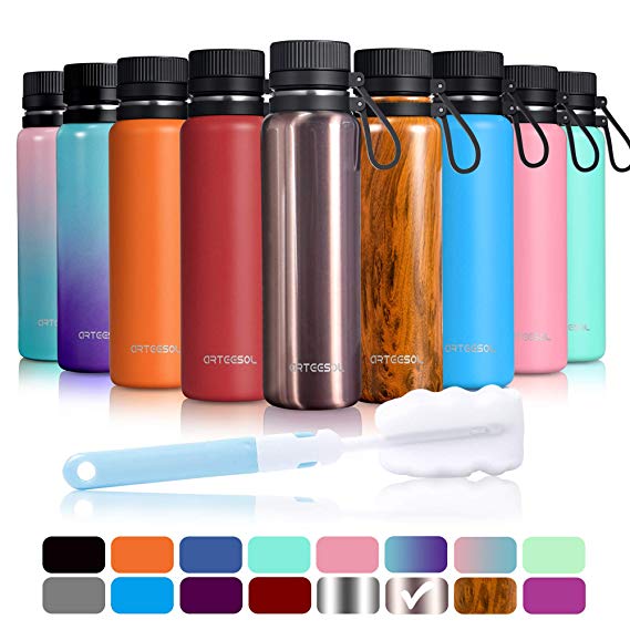 ARTEESOL Water Bottle 17/25/34 oz (500/750/1000 ml) BPA Free Vacuum Insulated 18/8 Stainless Steel Leak-proof Double-Walled Wide Mouth Thermos for Sports Gym Workout, Cold or Hot for 12h [9 Colors]