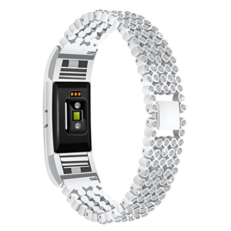 Watch Strap Band for Fitbit Charge 2 Smart Watch,TenYun Bling Bling Crystal Stainless Steel Watch Band Wrist Strap For Fitbit Charge 2 Smart Watch (Silver)