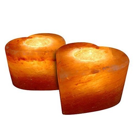 Crystal Allies Gallery CA SCH-HEART-2pc Pack of 2 Natural Himalayan Heart Shaped Salt Tealight Candle Holder Air Purifier and Ionizer w Authentic Crystal Allies Info Card