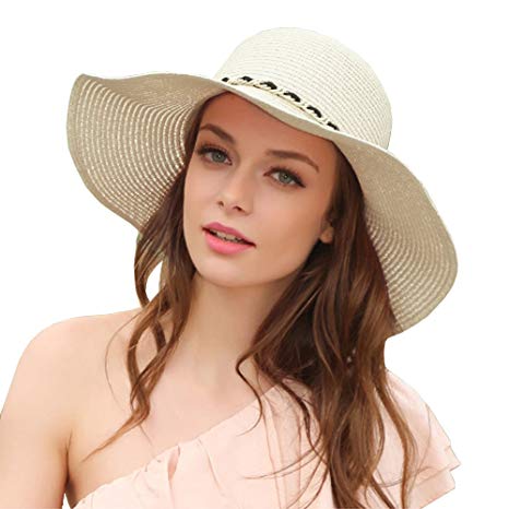 HOYAYO Womens Summer Sun Beach Straw Hat Wide Brim UPF50 Foldable Sun Protection Hat