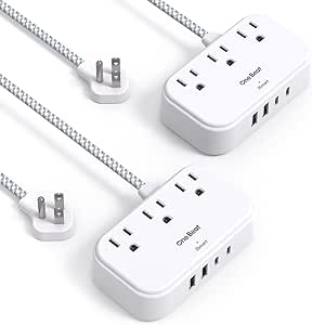 2 Pack Cruise Essentials, 5 Ft Flat Extension Cord, 3 Outlets 4 USB Ports(2 USB C) Flat Plug Power Strip, USB Charging Station with Non Surge Protector for Cruise Ship, Travel, Dorm Room Essentials