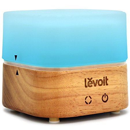 Levoit Essential Oil Diffuser, Aromatherapy Ultrasonic Whisper-Quiet with Changeable 7 LED Colors Auto Shut-off, Updated Version (120ml, Glass/Wood Grain)