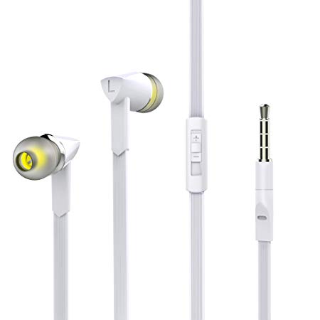 Earbuds, BYZ Wired Earphones with Microphone and Volume Control Stereo in-Ear Headphones for Running Workout Gym, White