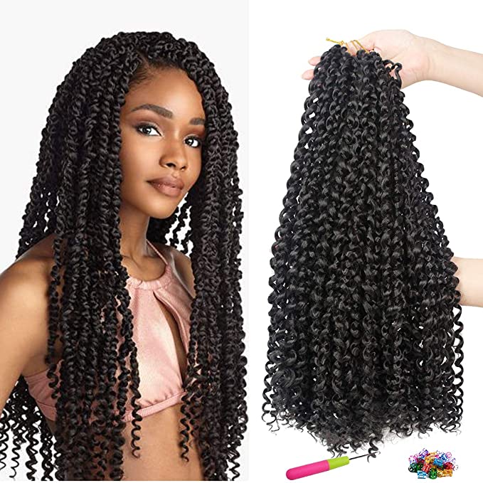 7 Packs Passion Twist Crochet Hair Pre Looped 18 Inch Curly Long Bohemian Braids for Passion Twist Braiding Hair Extensions(16 Strands,1B#)