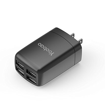 Yoobao US Portable 4 Port USB Wall Charger Power Adapter Multi-port Travel Charger Plug for iPhone X/ 8 Plus/ 8, iPad, Samsung Galaxy, Nexus 6P/ 5X, and Most Digital Devices - Black