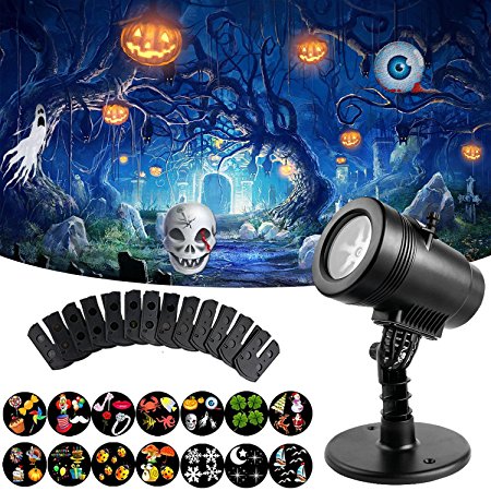 Halloween LED Projector Light, 14 Switchable Patterns Waterproof Landscape Spotlight Motion Projection Light for Christmas Birthday Party Holiday Indoor Outdoor Decoration