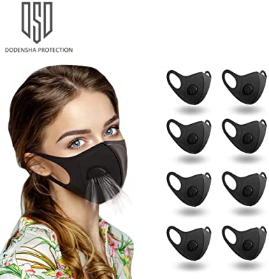 8 pcs Face Mask, Anti Particle Dust-Proof Anti-Pollution Face Mask with Breathing Valve, Skin-Friendly Unisex Face Masks, Reusable and Washable Masks for Outdoor Activities (Black)