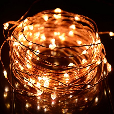 HAHOME Waterproof Led String Lights,33Ft 100 LEDs Indoor and Outdoor Starry Lights with Power Supply for Christmas Wedding and Party Decoration,Warm White