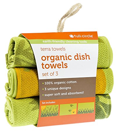 Full Circle Terra Towels Organic Cotton Dish Towel, Set of 3, Green