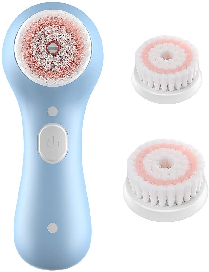 Liberex RF100 Facial Cleansing Brush - IPX7 Waterproof with 2 Brush Heads, USB Charging, Spin Face Brush for Deep Cleansing, Gentle Exfoliating and Massaging, Blue
