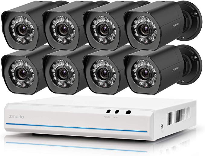 Zmodo sPoE Simplfied All-in-One Cable NVR Surveillance Video Security Camera System with 8 × 720P HD Weatherproof Cameras Motion Detection Night Vision Available