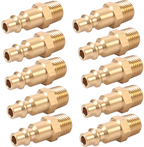 Brass 1/4-Inch NPT Male Industrial Air Hose Quick Connect Adapter,Air Coupler and Plug Kit,Air Compressor Fittings 10pcs (Male NPT)