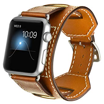 Vanctec for Apple Watch Strap - iWatch Straps 38mm 40mm Genuine Leather Strap iPhone Smart Watch Band Replacement Wriststrap with Stainless Steel Adapter Clasp for Apple Watch 4 3 2 1, Cuff - Brown